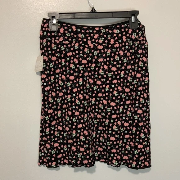 FREE PEOPLE Floral Midi Skirt Black Mint Green Soft Pink - Picture 10 of 15